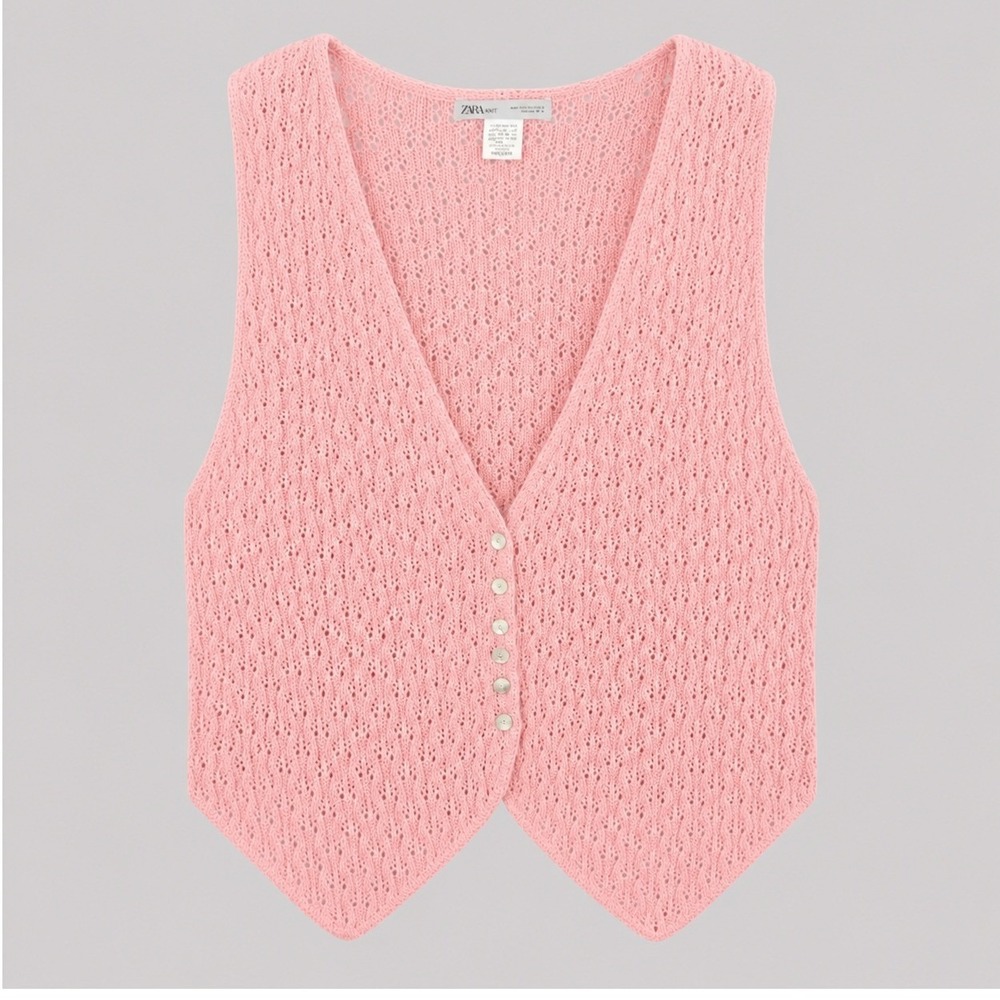 Cotton Forever Vintage Y2K Pink Pointelle Knit Vest Button Front Cotton Medium